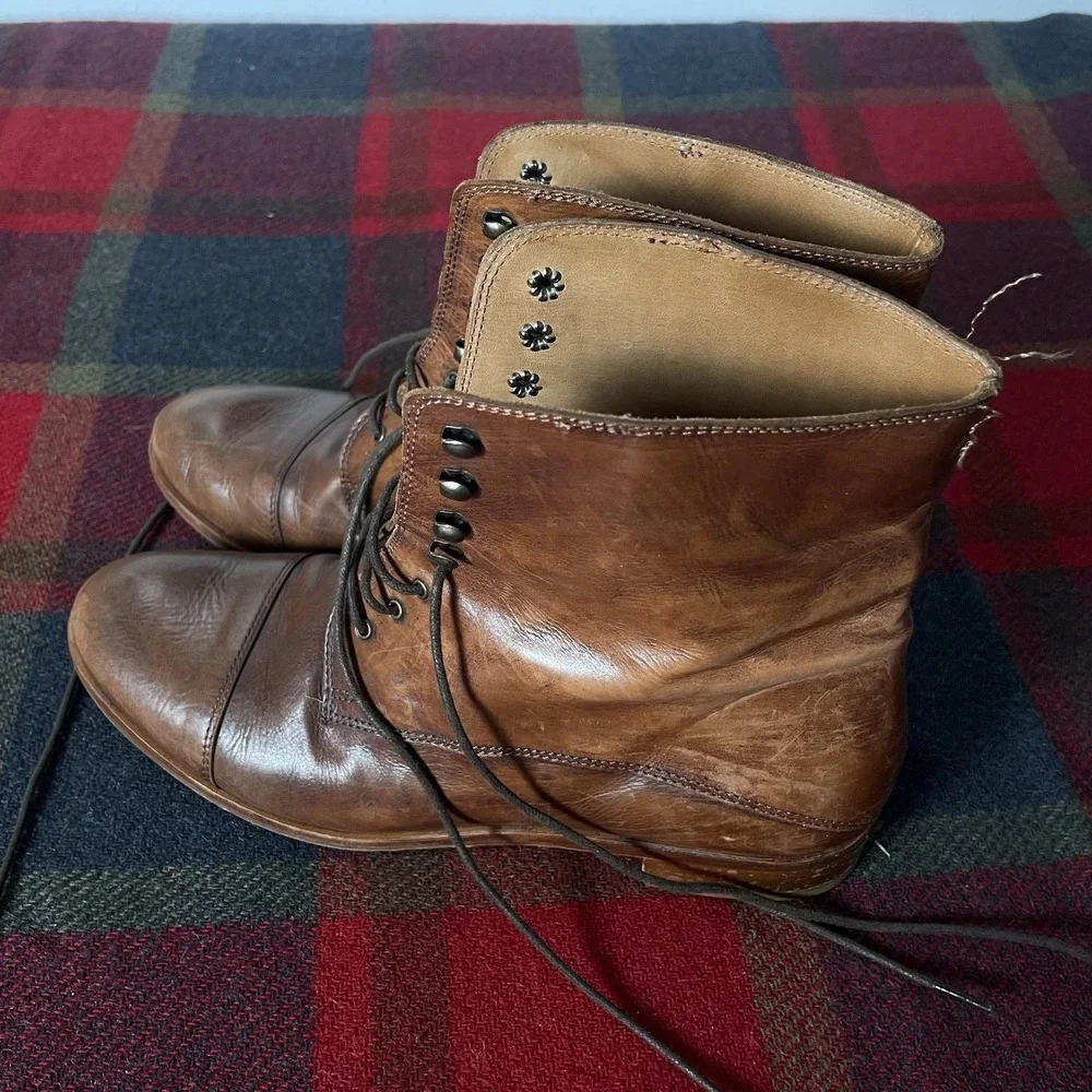 Rive Gauche Firenze Dress Boots Sz 38 US 6 Brown Leather Lace Up Mid Calf Italy